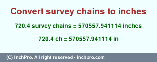 Result converting 720.4 survey chains to inches = 570557.941114 inches