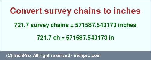Result converting 721.7 survey chains to inches = 571587.543173 inches