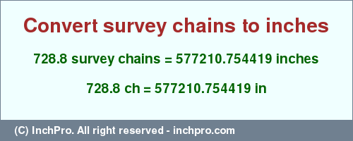 Result converting 728.8 survey chains to inches = 577210.754419 inches