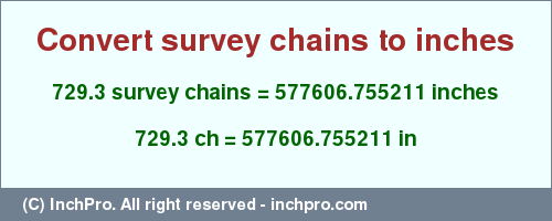 Result converting 729.3 survey chains to inches = 577606.755211 inches
