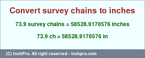 Result converting 73.9 survey chains to inches = 58528.9170576 inches