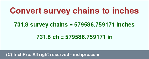 Result converting 731.8 survey chains to inches = 579586.759171 inches