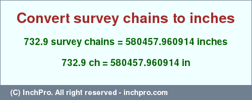 Result converting 732.9 survey chains to inches = 580457.960914 inches