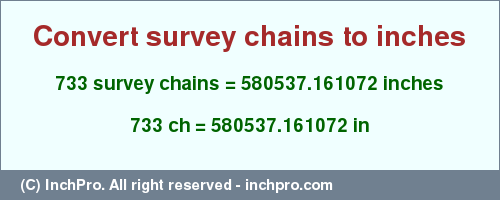 Result converting 733 survey chains to inches = 580537.161072 inches
