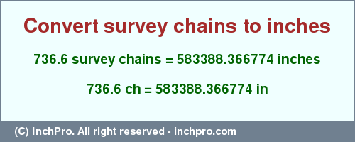 Result converting 736.6 survey chains to inches = 583388.366774 inches
