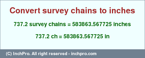 Result converting 737.2 survey chains to inches = 583863.567725 inches