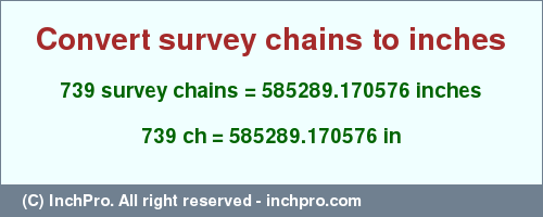 Result converting 739 survey chains to inches = 585289.170576 inches