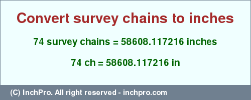 Result converting 74 survey chains to inches = 58608.117216 inches