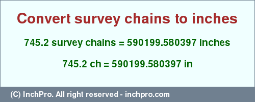Result converting 745.2 survey chains to inches = 590199.580397 inches