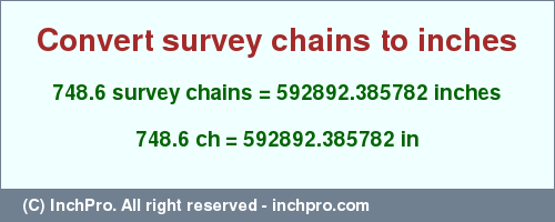 Result converting 748.6 survey chains to inches = 592892.385782 inches