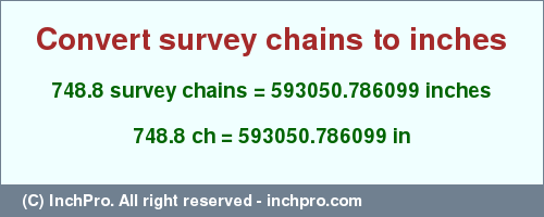 Result converting 748.8 survey chains to inches = 593050.786099 inches