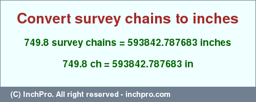 Result converting 749.8 survey chains to inches = 593842.787683 inches