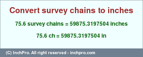 Result converting 75.6 survey chains to inches = 59875.3197504 inches