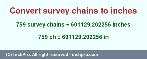 Result converting 759 survey chains to inches = 601129.202256 inches