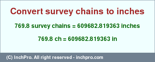 Result converting 769.8 survey chains to inches = 609682.819363 inches