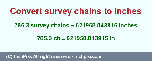 Result converting 785.3 survey chains to inches = 621958.843915 inches