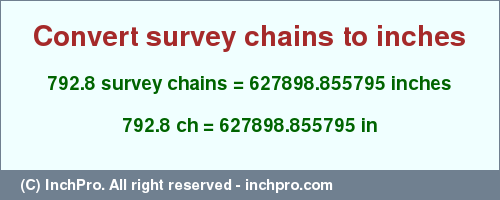 Result converting 792.8 survey chains to inches = 627898.855795 inches