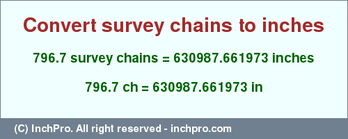 Result converting 796.7 survey chains to inches = 630987.661973 inches