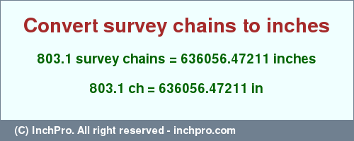 Result converting 803.1 survey chains to inches = 636056.47211 inches