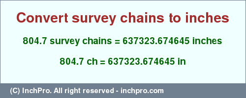 Result converting 804.7 survey chains to inches = 637323.674645 inches