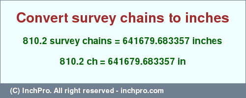 Result converting 810.2 survey chains to inches = 641679.683357 inches
