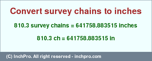 Result converting 810.3 survey chains to inches = 641758.883515 inches
