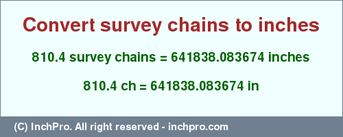 Result converting 810.4 survey chains to inches = 641838.083674 inches