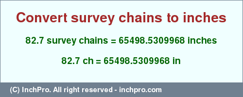 Result converting 82.7 survey chains to inches = 65498.5309968 inches