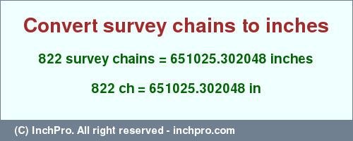 Result converting 822 survey chains to inches = 651025.302048 inches