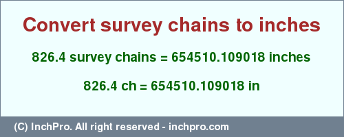Result converting 826.4 survey chains to inches = 654510.109018 inches