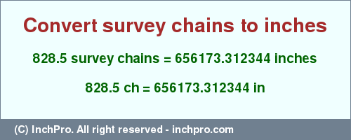 Result converting 828.5 survey chains to inches = 656173.312344 inches