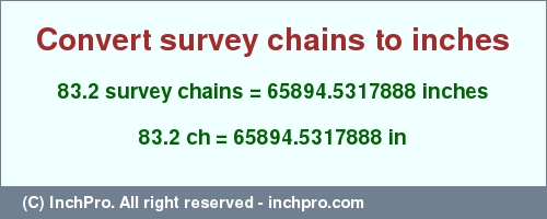 Result converting 83.2 survey chains to inches = 65894.5317888 inches