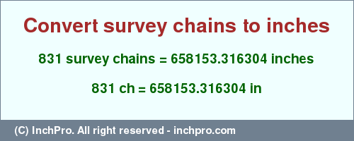 Result converting 831 survey chains to inches = 658153.316304 inches