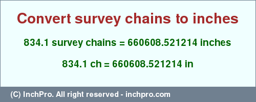 Result converting 834.1 survey chains to inches = 660608.521214 inches