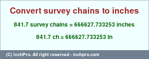 Result converting 841.7 survey chains to inches = 666627.733253 inches
