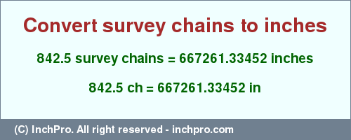 Result converting 842.5 survey chains to inches = 667261.33452 inches