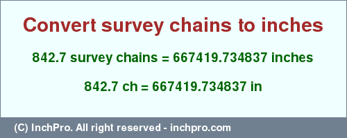 Result converting 842.7 survey chains to inches = 667419.734837 inches