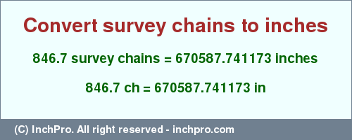 Result converting 846.7 survey chains to inches = 670587.741173 inches