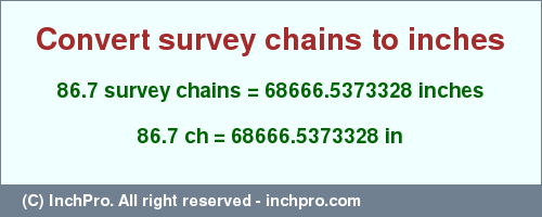 Result converting 86.7 survey chains to inches = 68666.5373328 inches