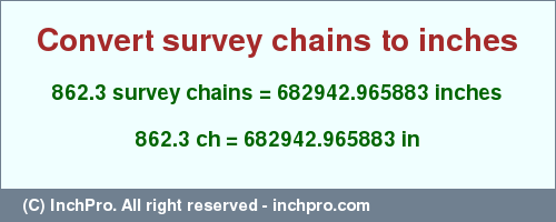 Result converting 862.3 survey chains to inches = 682942.965883 inches