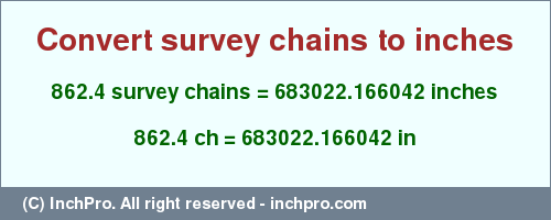 Result converting 862.4 survey chains to inches = 683022.166042 inches