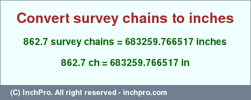 Result converting 862.7 survey chains to inches = 683259.766517 inches