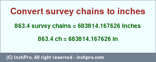 Result converting 863.4 survey chains to inches = 683814.167626 inches