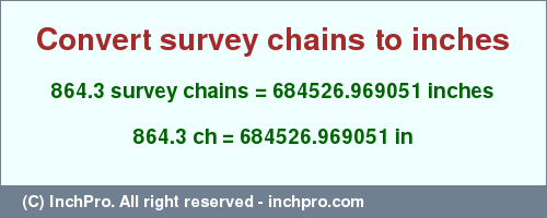 Result converting 864.3 survey chains to inches = 684526.969051 inches