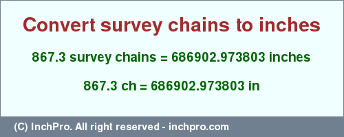 Result converting 867.3 survey chains to inches = 686902.973803 inches