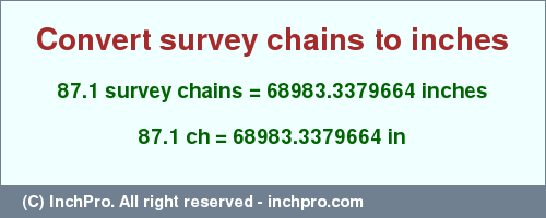 Result converting 87.1 survey chains to inches = 68983.3379664 inches