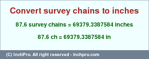 Result converting 87.6 survey chains to inches = 69379.3387584 inches