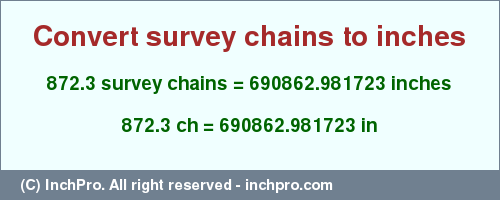 Result converting 872.3 survey chains to inches = 690862.981723 inches