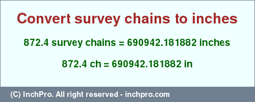 Result converting 872.4 survey chains to inches = 690942.181882 inches