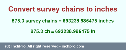 Result converting 875.3 survey chains to inches = 693238.986475 inches